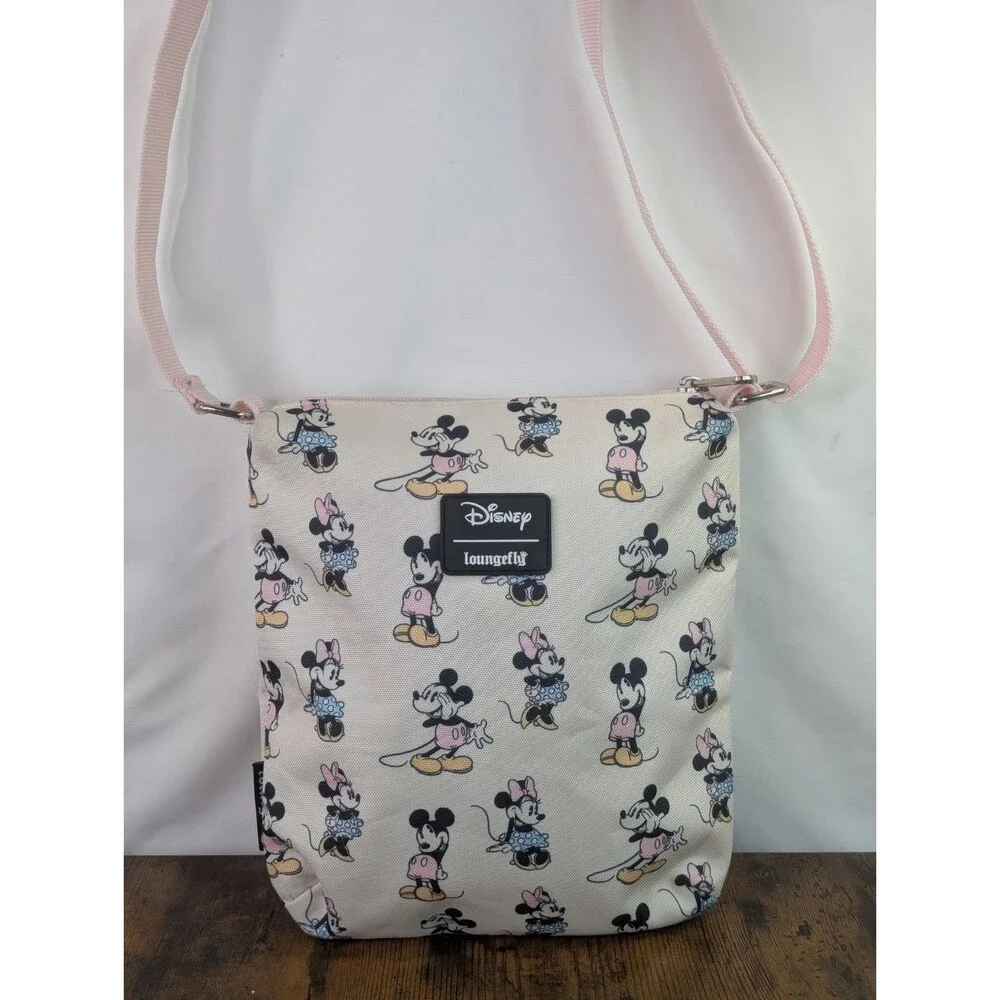 Disney Loungefly Mickey Minnie Mouse AOP Canvas Crossbody Passport Bag